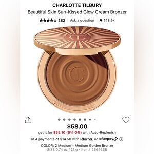 NIB Charlotte Tilbury Sunkissed Bronzer in Medium Shade